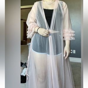 Long pink ruffle lounge robe gown